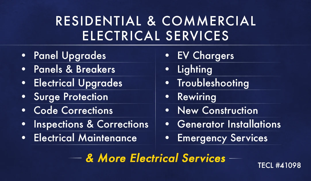 Business card, back: list of residential and commercial services on navy